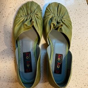 B.Z. Moda Everybody green leather flats.